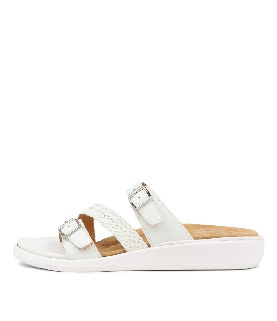 ZIERA Ieanny W White Multi Leather Weave Slides | Wedges