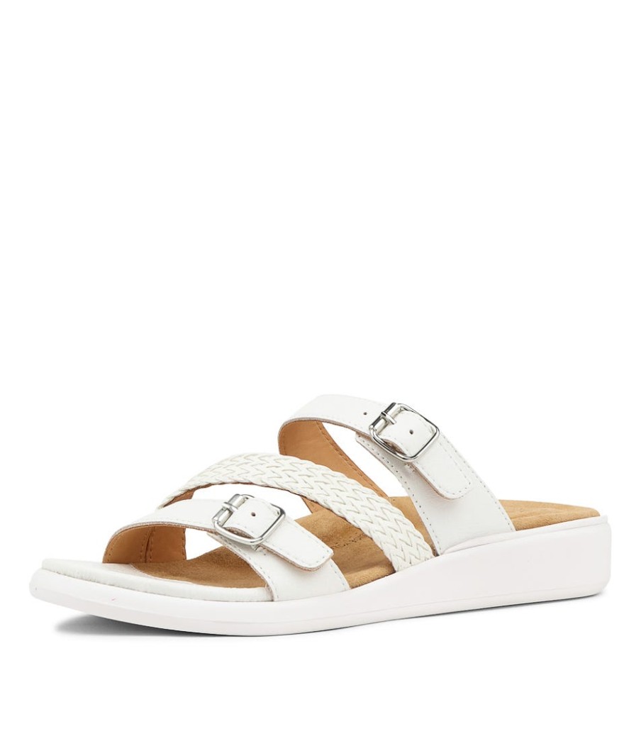 ZIERA Ieanny W White Multi Leather Weave Slides | Wedges