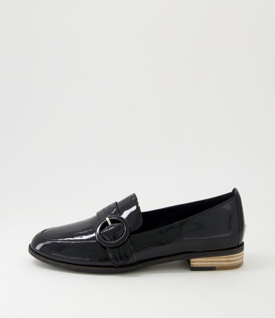 DJANGO & JULIETTE Benza Black Wrinkle Patent Leather Flat Shoes | Loafers