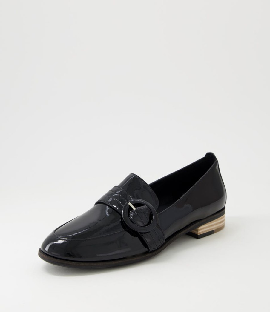 DJANGO & JULIETTE Benza Black Wrinkle Patent Leather Flat Shoes | Loafers