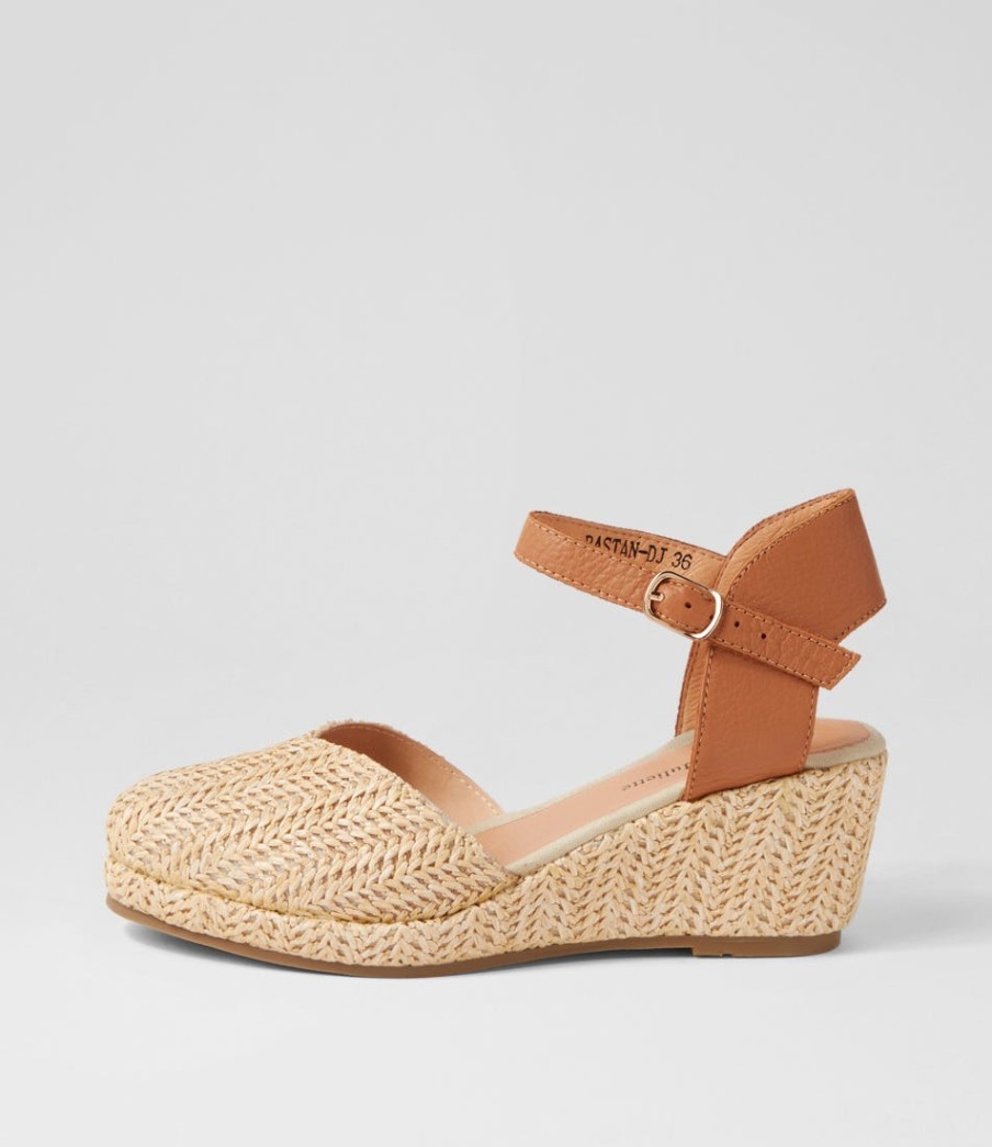 DJANGO & JULIETTE Rastan Natural Dark Tan Synthetic Raffia Leather Wedges | Espadrilles