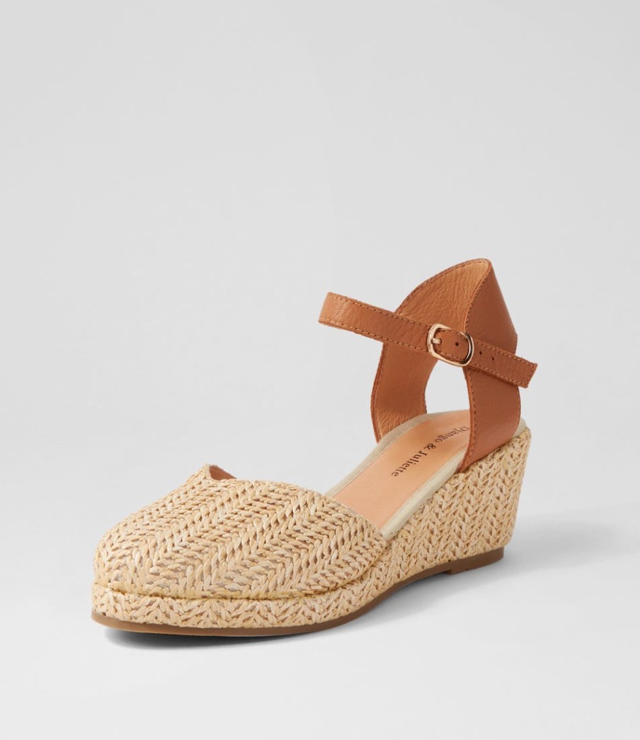 DJANGO & JULIETTE Rastan Natural Dark Tan Synthetic Raffia Leather Wedges | Espadrilles