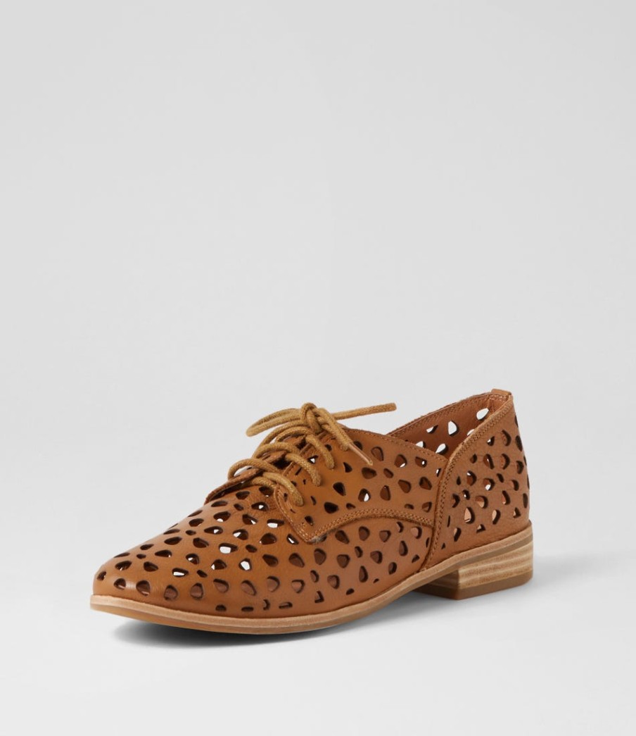 MOLLINI Quorgy Dark Tan Leather Lace Up Flats | Flats