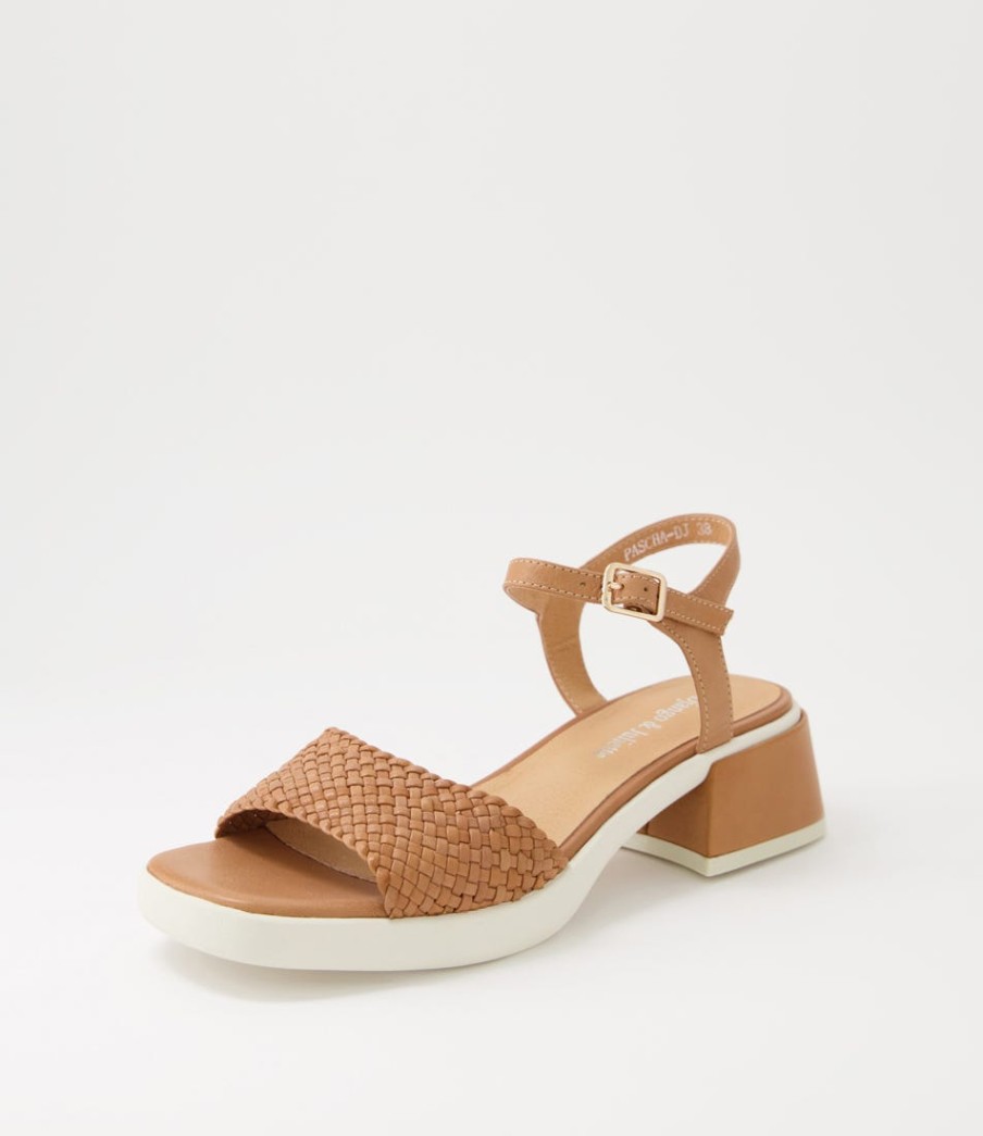 DJANGO & JULIETTE Pascha Tan Weave Leather Sandals Ws | Heels