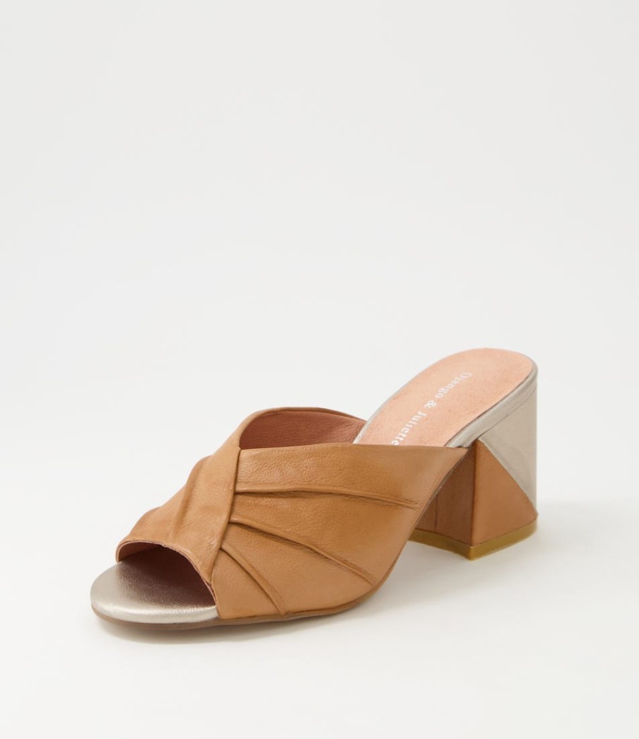 DJANGO & JULIETTE Vachel Tan Leather Mules | Heels