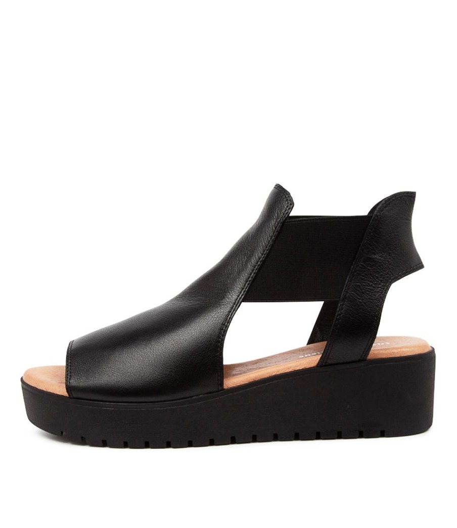 DJANGO & JULIETTE Ozie Black-Tan Leather | Wedges