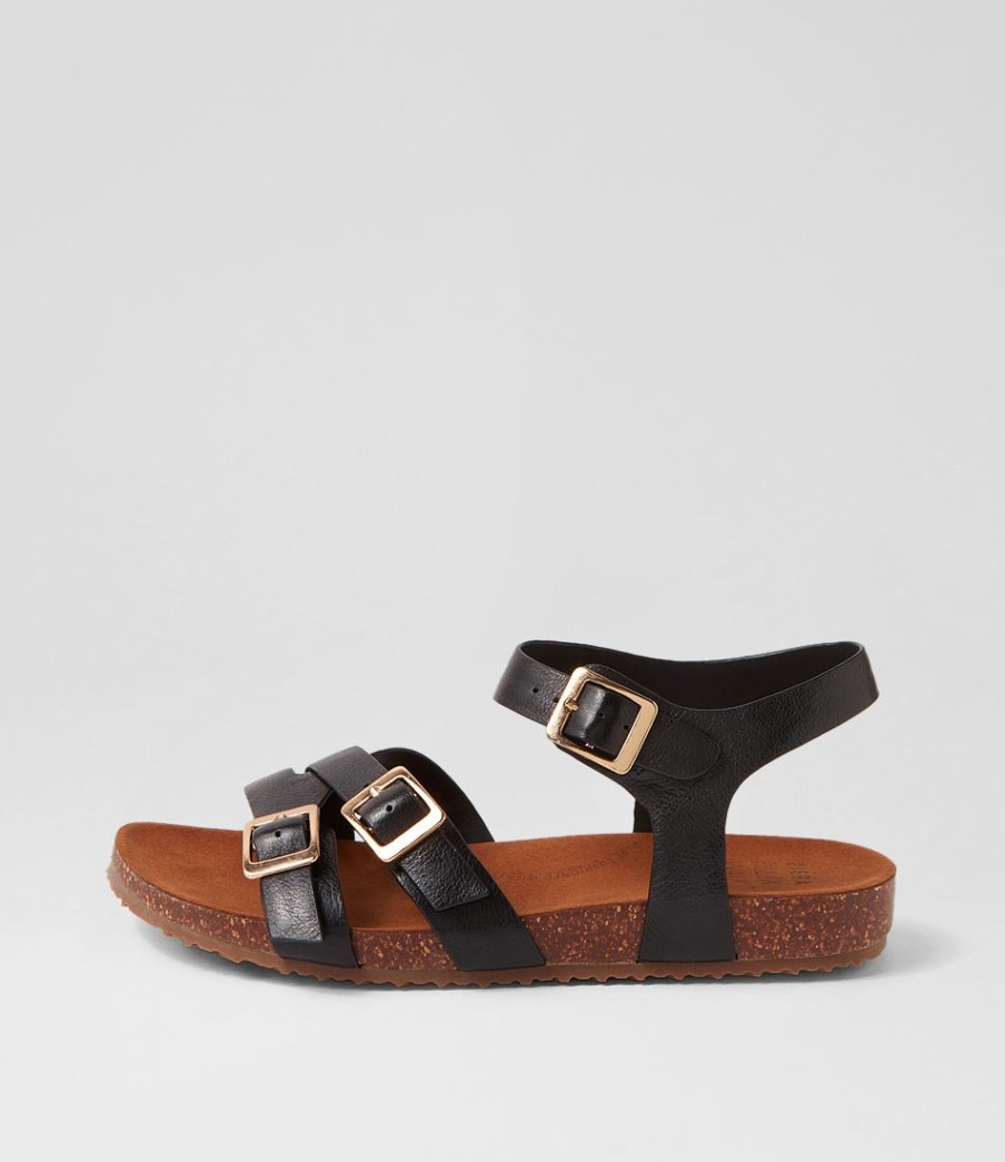 ZIERA Moffee Xw Black Leather Sandals | Sandals