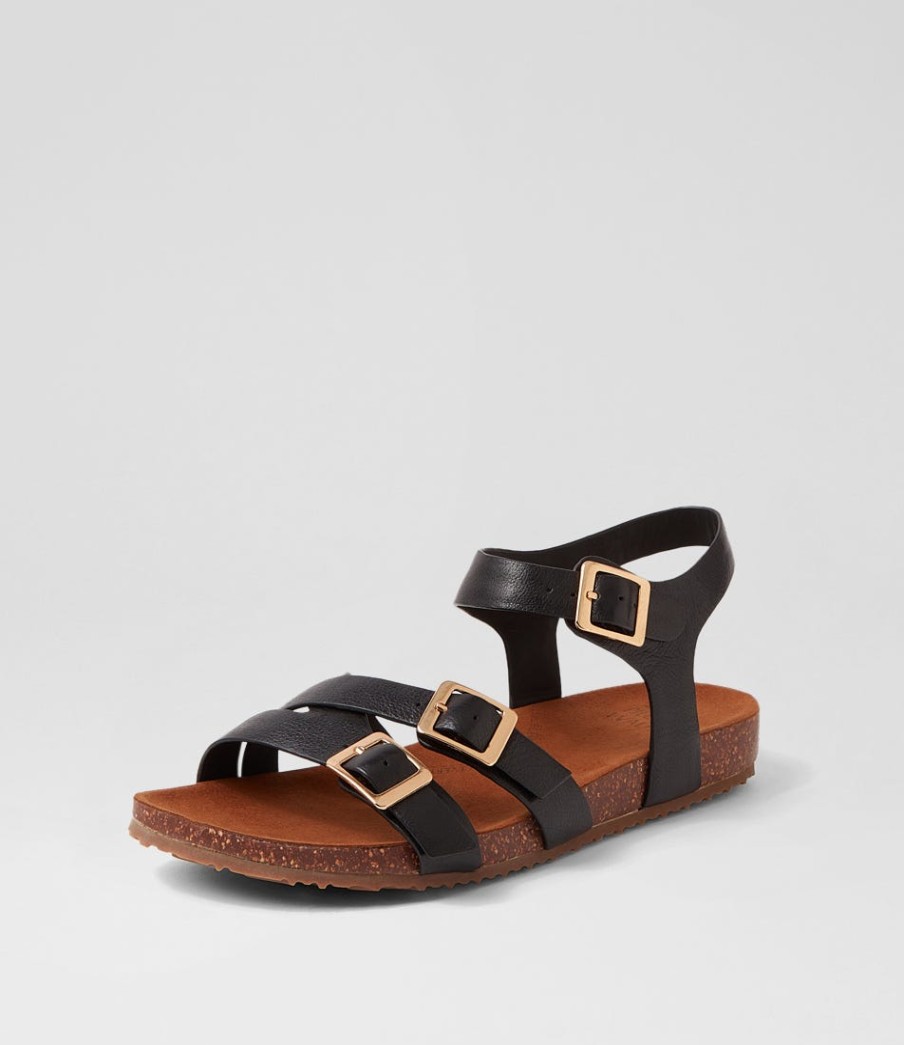 ZIERA Moffee Xw Black Leather Sandals | Sandals