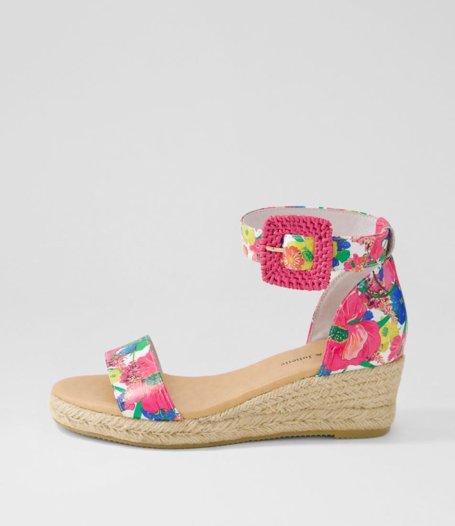 DJANGO & JULIETTE Sprout White Flowermania Leather Espadrilles | Espadrilles