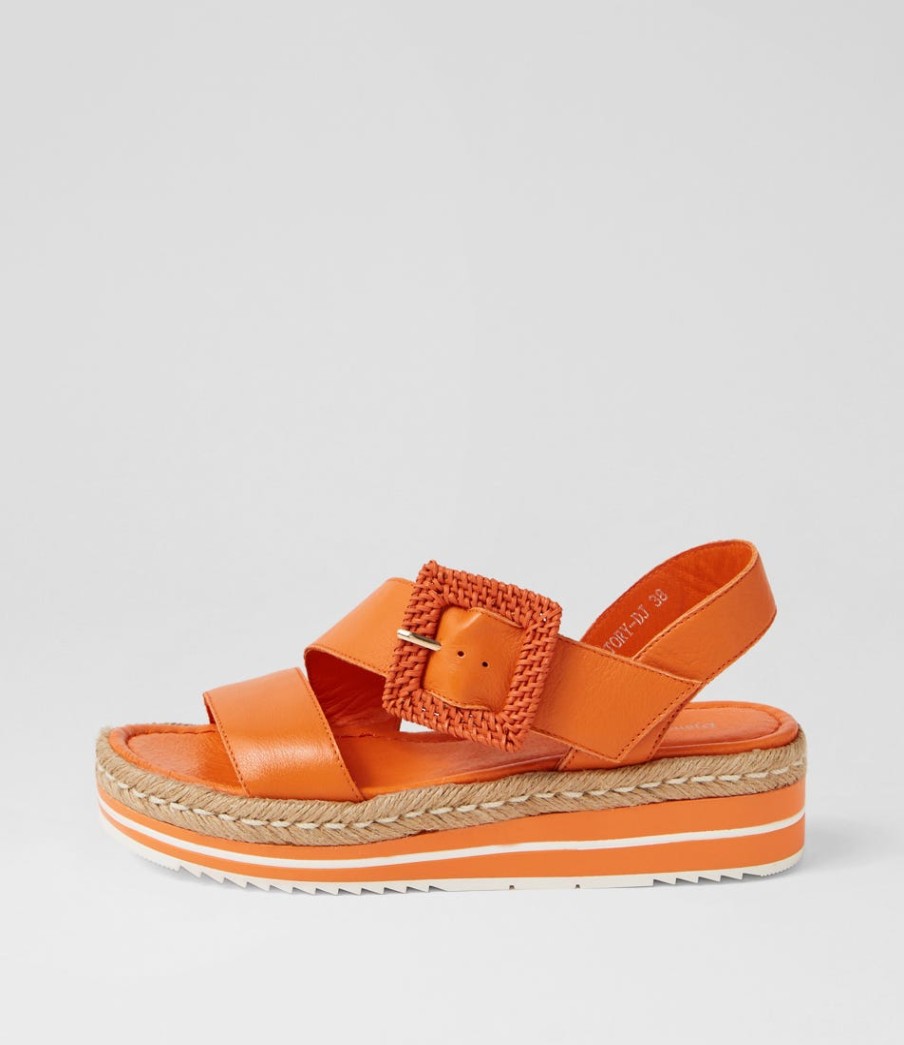 DJANGO & JULIETTE Atory Bright Orange Leather Sandals | Espadrilles