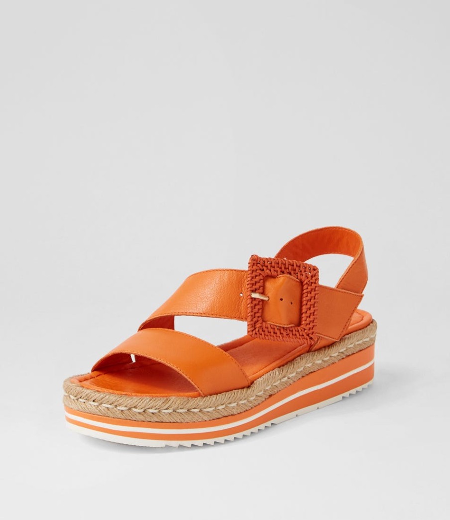 DJANGO & JULIETTE Atory Bright Orange Leather Sandals | Espadrilles