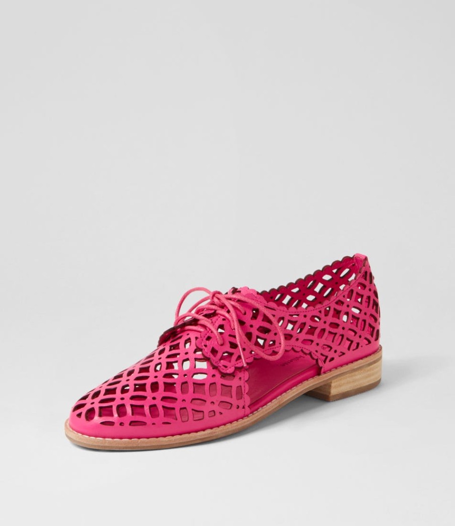 DJANGO & JULIETTE Addyst Hot Pink Leather Lace Up Flats | Flats