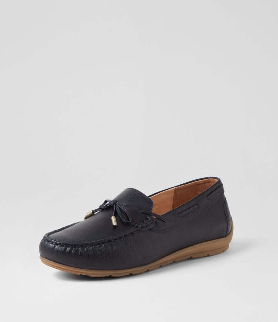 ARA Alabama Sport 12 Navy Leather Flat Shoes | Comfort