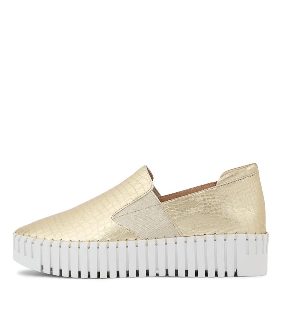 DJANGO & JULIETTE Becca Gold Croco Leather Sneakers Ws | Sneakers