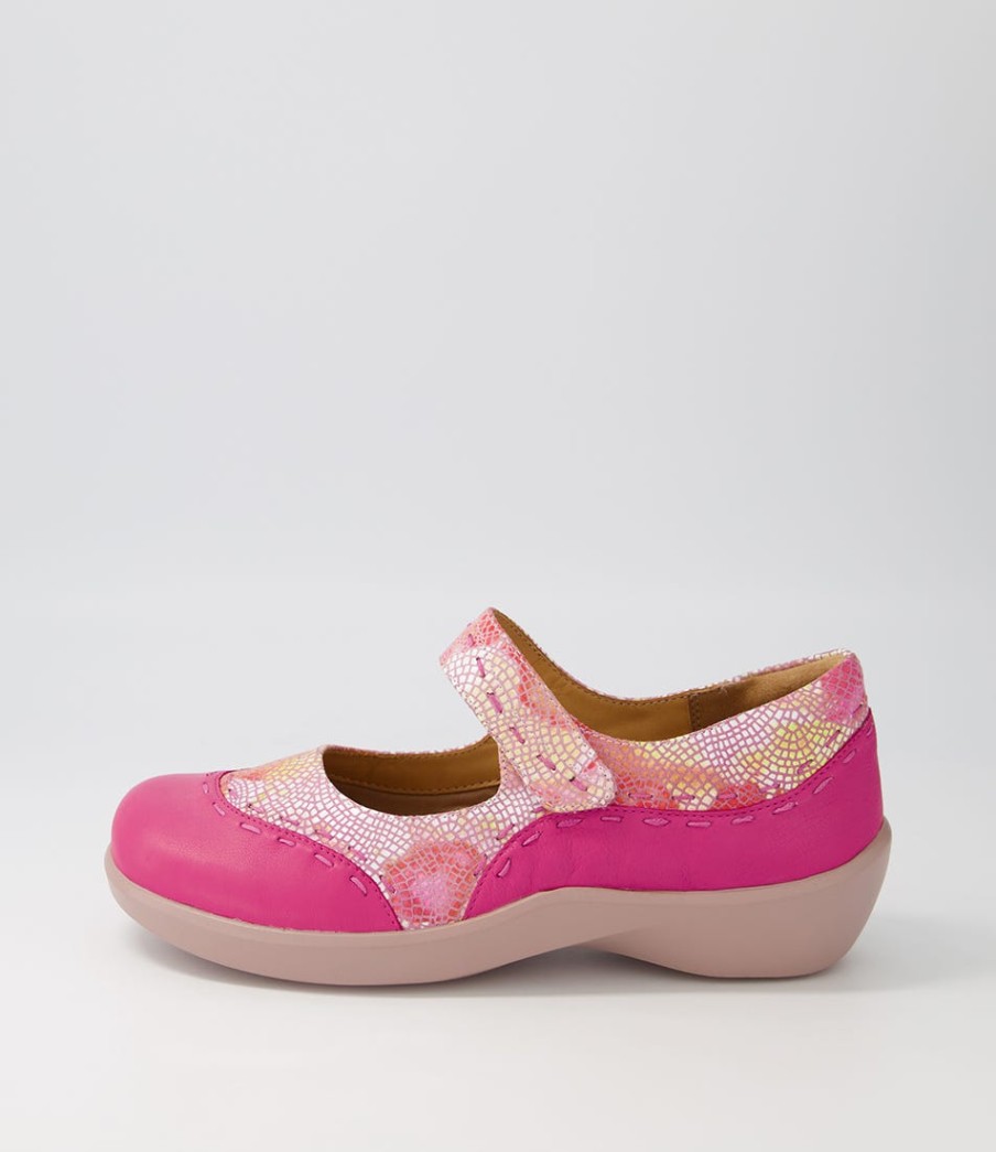 ZIERA Gummibear W Fuchsia Pinwheel Leather Flat Shoes | Comfort