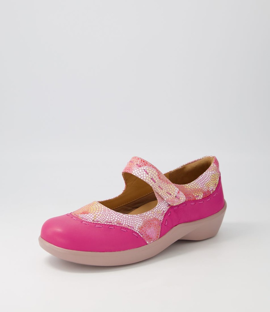 ZIERA Gummibear W Fuchsia Pinwheel Leather Flat Shoes | Comfort