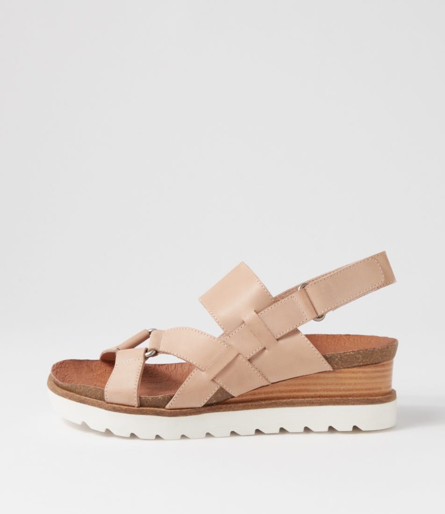 DJANGO & JULIETTE Baako Latte Leather Sandals | Wedges