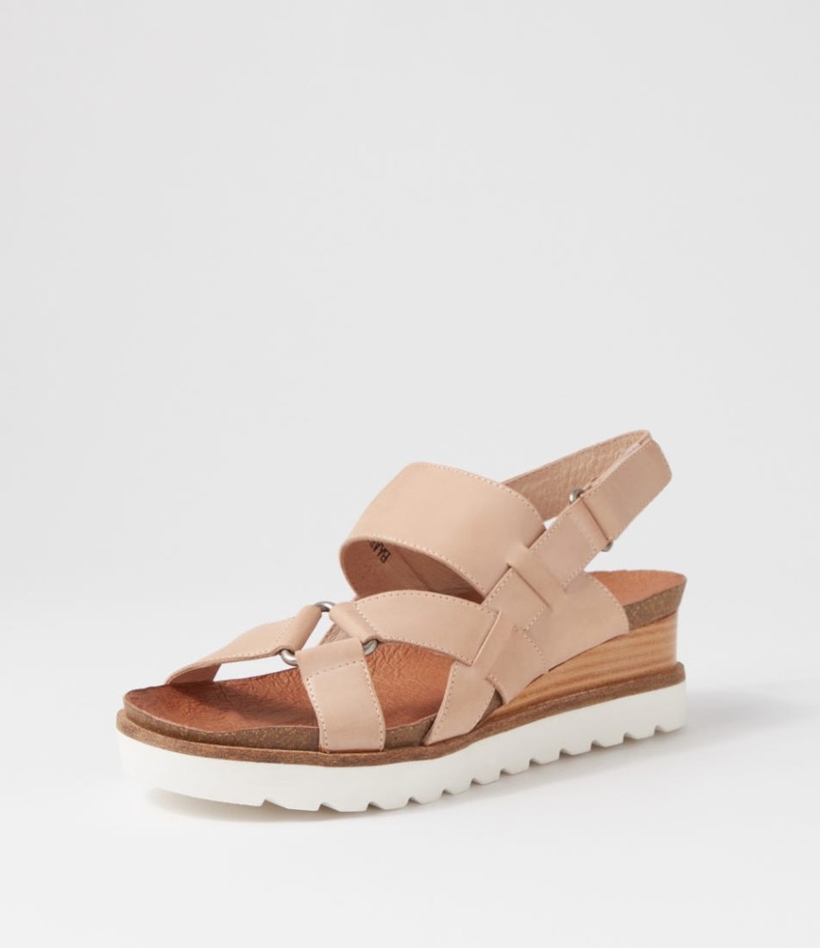 DJANGO & JULIETTE Baako Latte Leather Sandals | Wedges