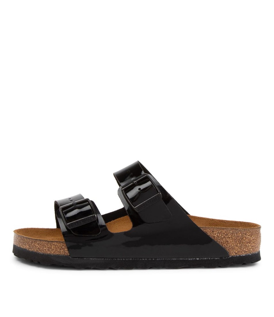 BIRKENSTOCK Arizona Black Patent Birko-Flor Slides | Comfort