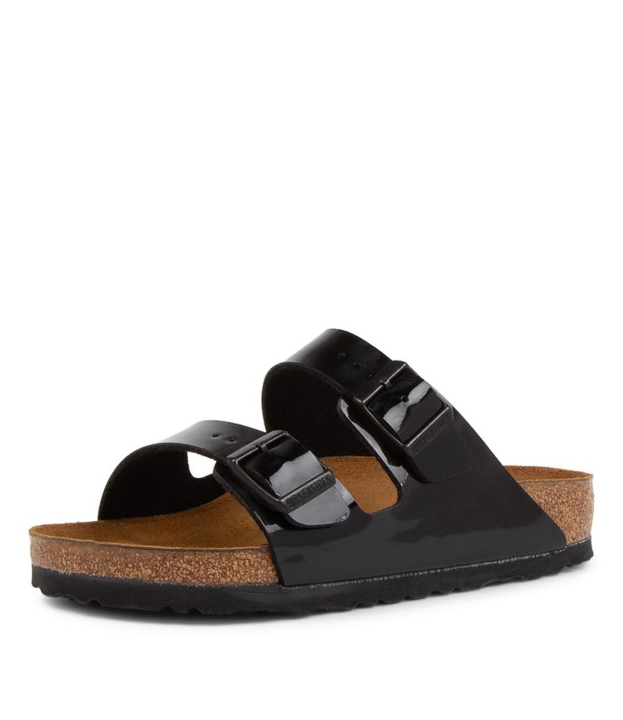 BIRKENSTOCK Arizona Black Patent Birko-Flor Slides | Comfort