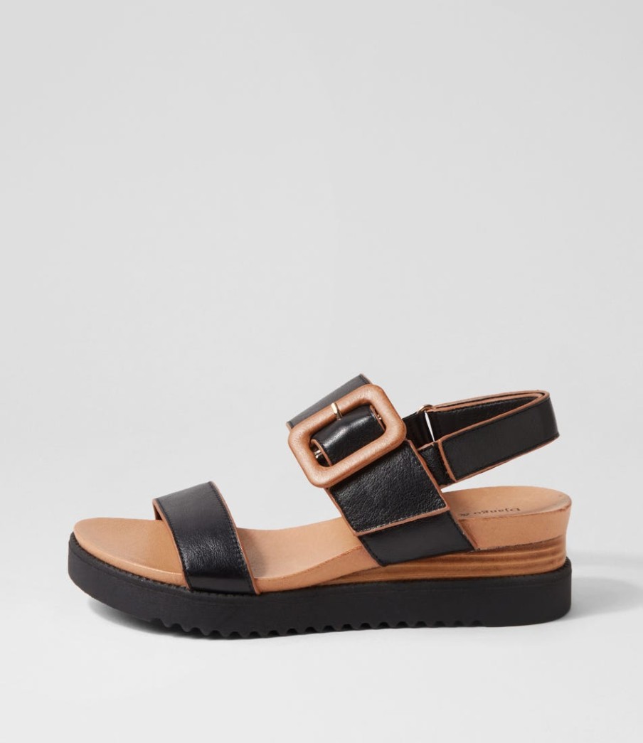 DJANGO & JULIETTE Albany Black Tan Leather Sandals | Wedges