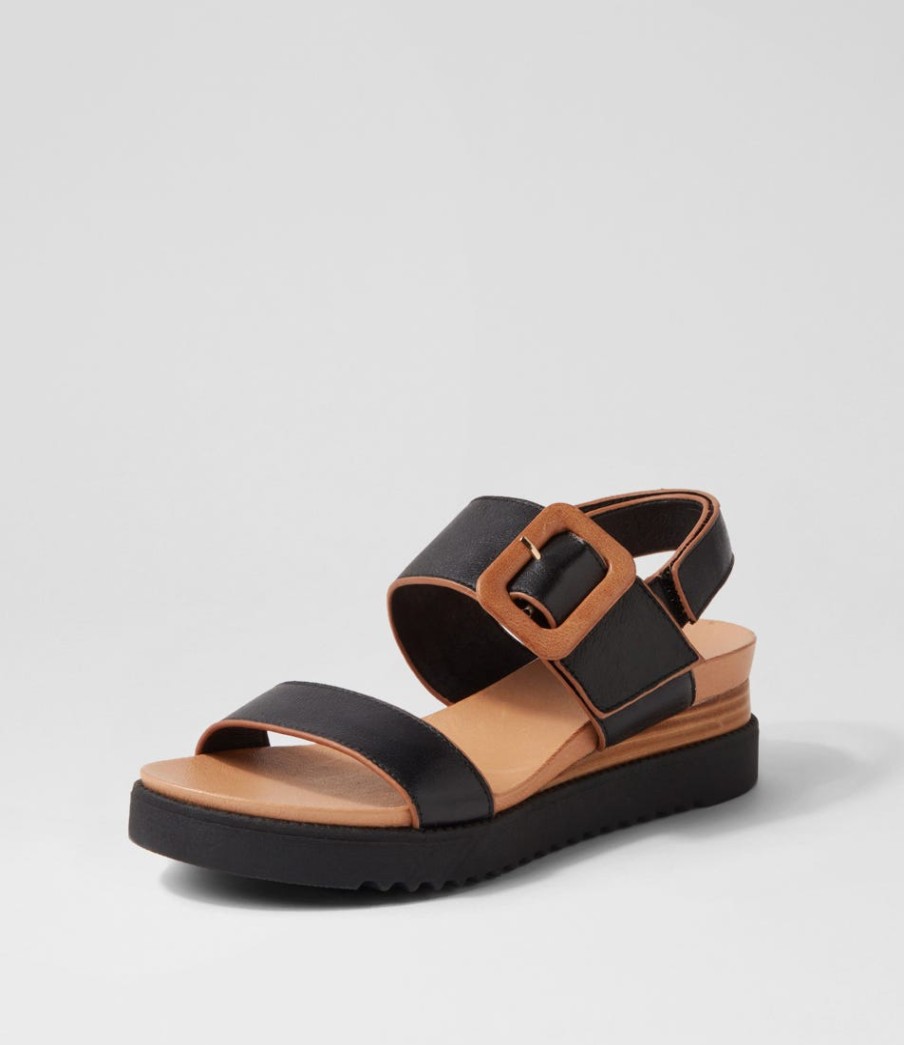 DJANGO & JULIETTE Albany Black Tan Leather Sandals | Wedges