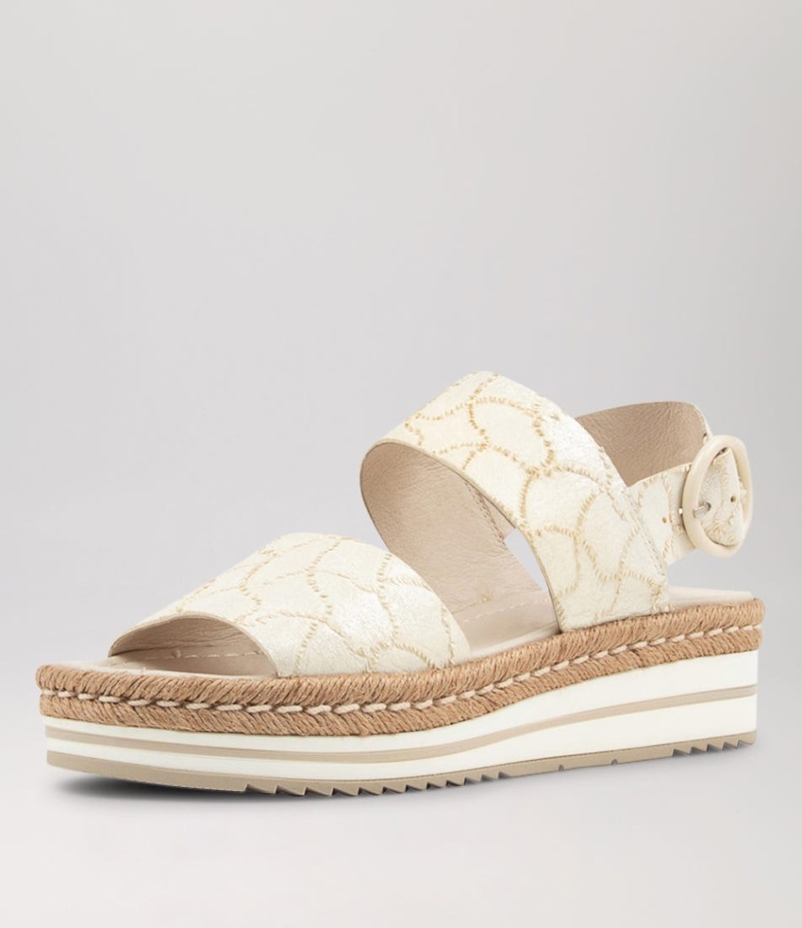 DJANGO & JULIETTE Atha White Frill Leather Espadrilles | Wedges