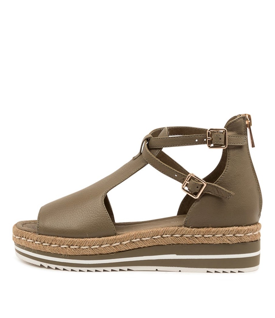 DJANGO & JULIETTE Alexys Dk Khaki Leather | Espadrilles