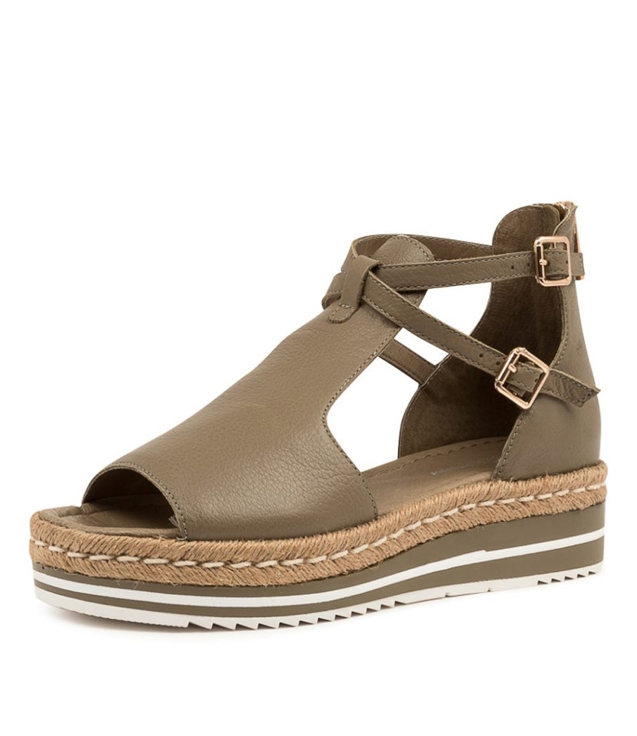 DJANGO & JULIETTE Alexys Dk Khaki Leather | Espadrilles