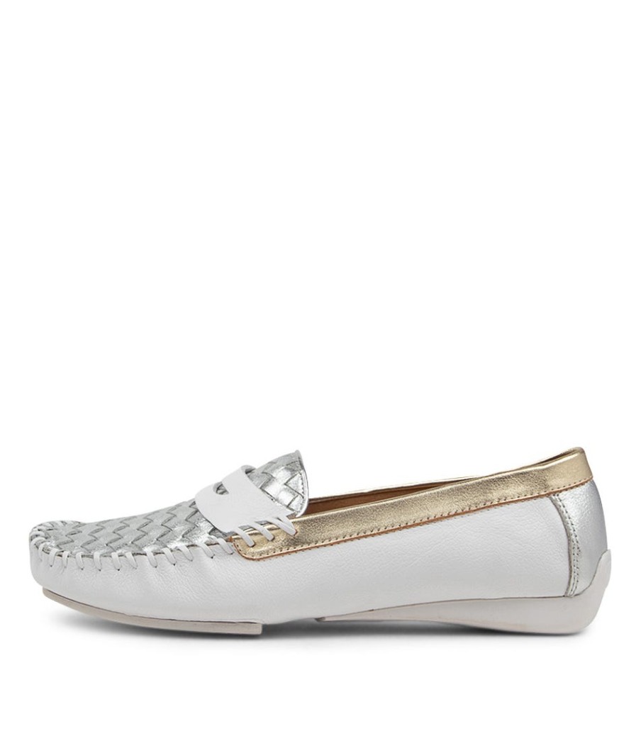 DJANGO & JULIETTE Larikan White Metallic Leather Loafers | Loafers