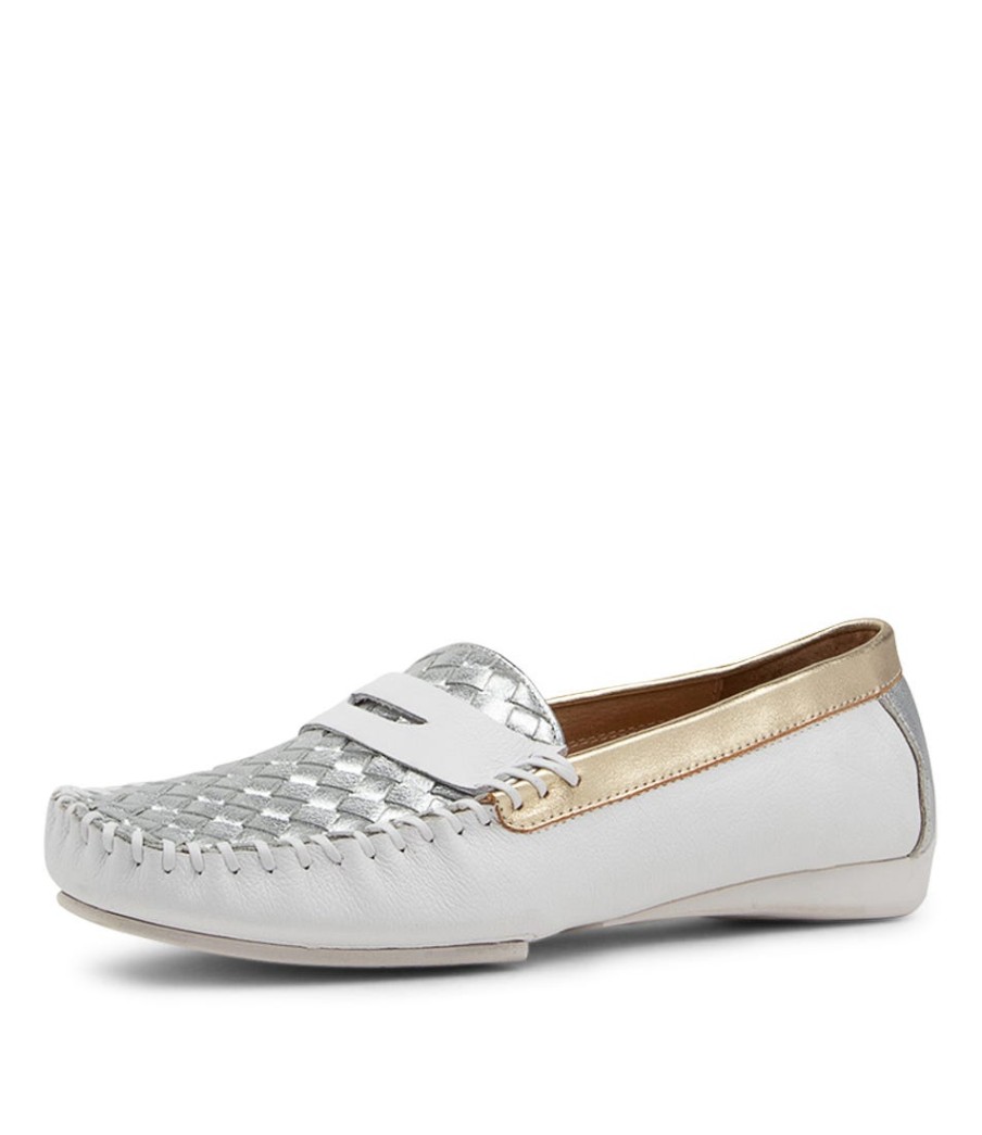 DJANGO & JULIETTE Larikan White Metallic Leather Loafers | Loafers