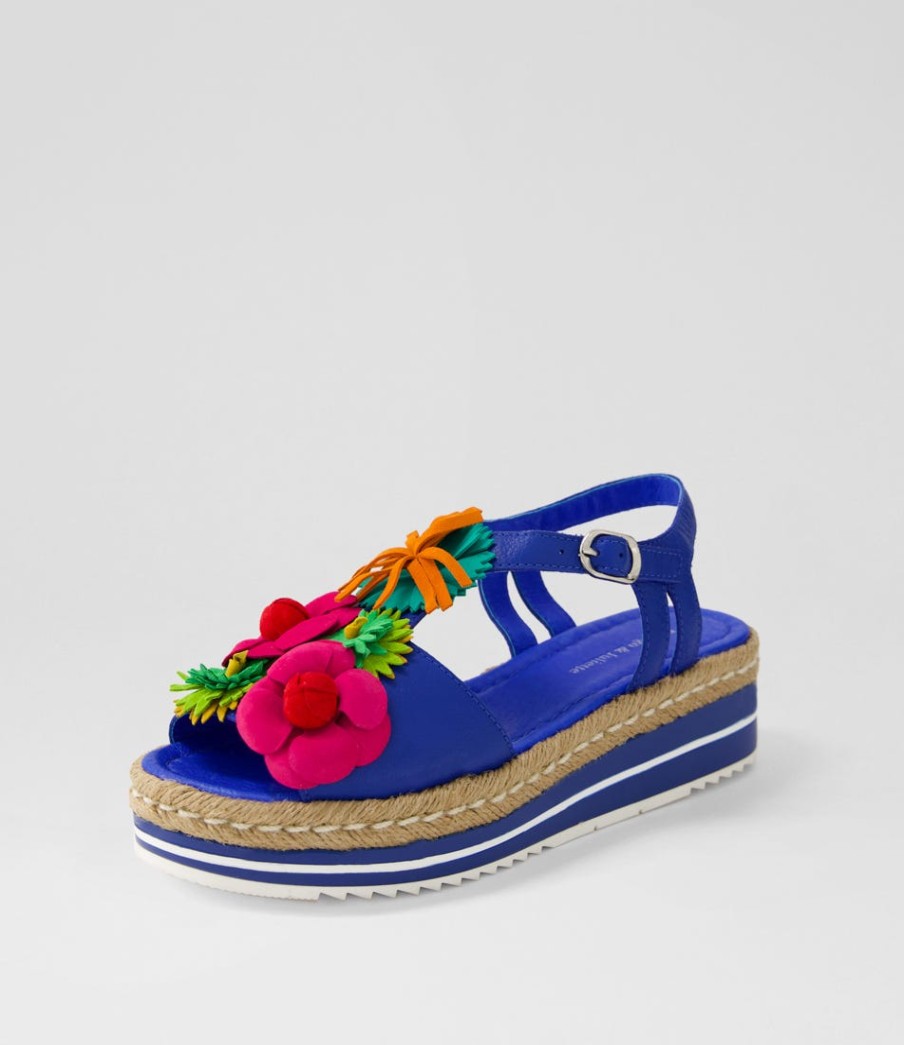 DJANGO & JULIETTE Abela Cobalt Multi Leather Sandals | Espadrilles