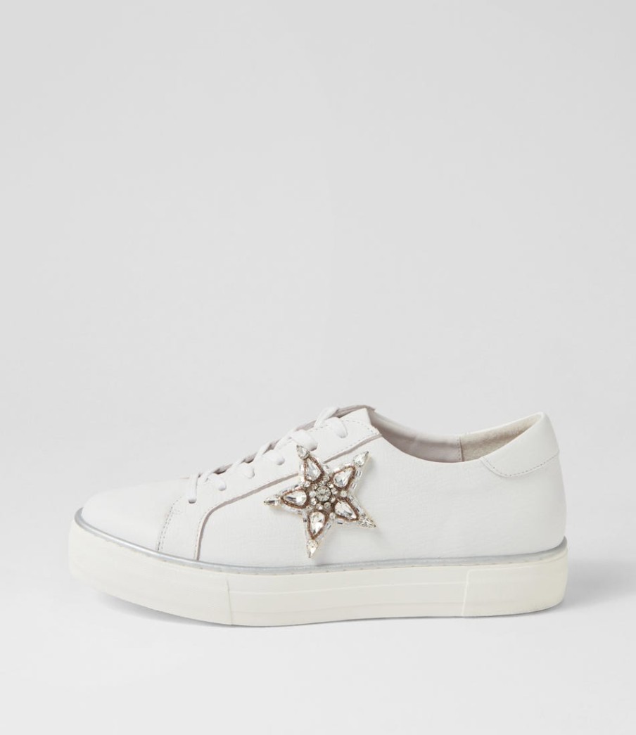 DJANGO & JULIETTE Foxxie White Silver Leather Jewels Sneakers | Sneakers