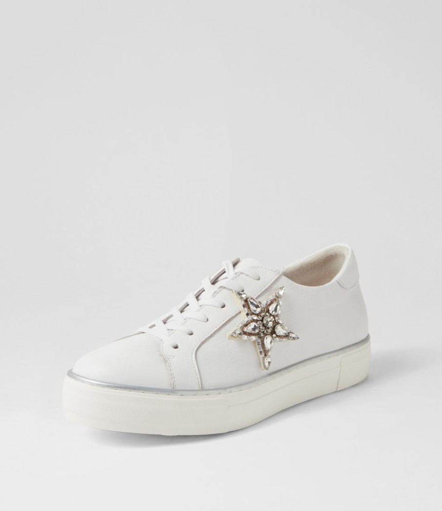 DJANGO & JULIETTE Foxxie White Silver Leather Jewels Sneakers | Sneakers