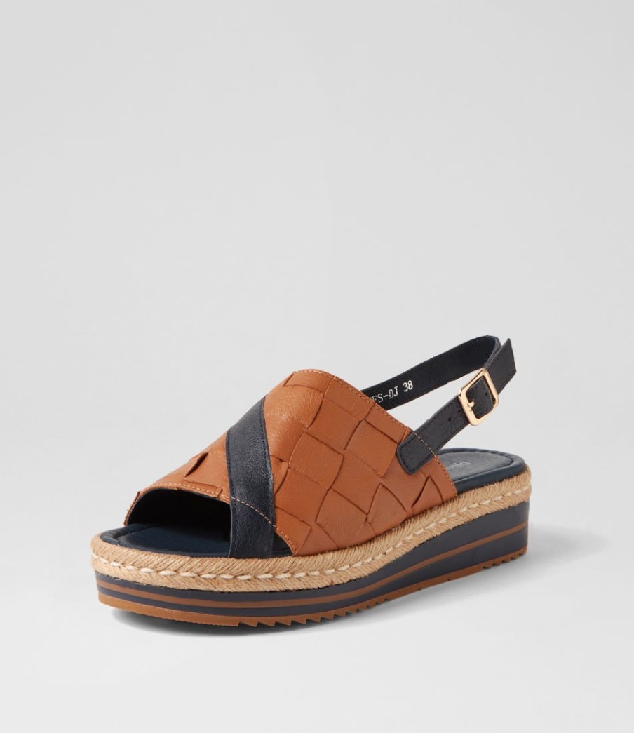 DJANGO & JULIETTE Ames Navy Dark Tan Leather Espadrilles | Espadrilles