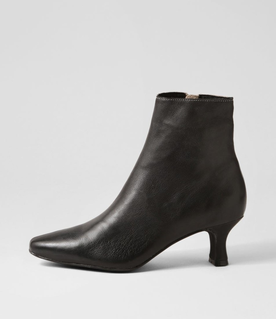 DJANGO & JULIETTE Cutaway Black Almond Leather Ankle Boots | Boots