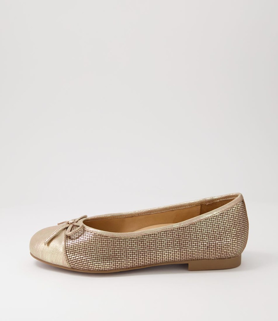 ZIERA Chelsea Xf Gold Leather Cut Leather Ballet Flats | Comfort