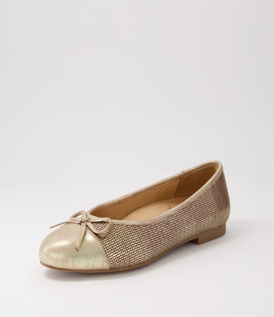 ZIERA Chelsea Xf Gold Leather Cut Leather Ballet Flats | Comfort