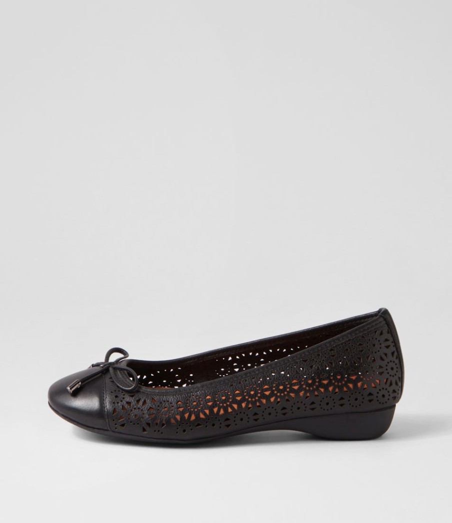 SUPERSOFT Eloiza Black Leather Ballet Flats | Comfort