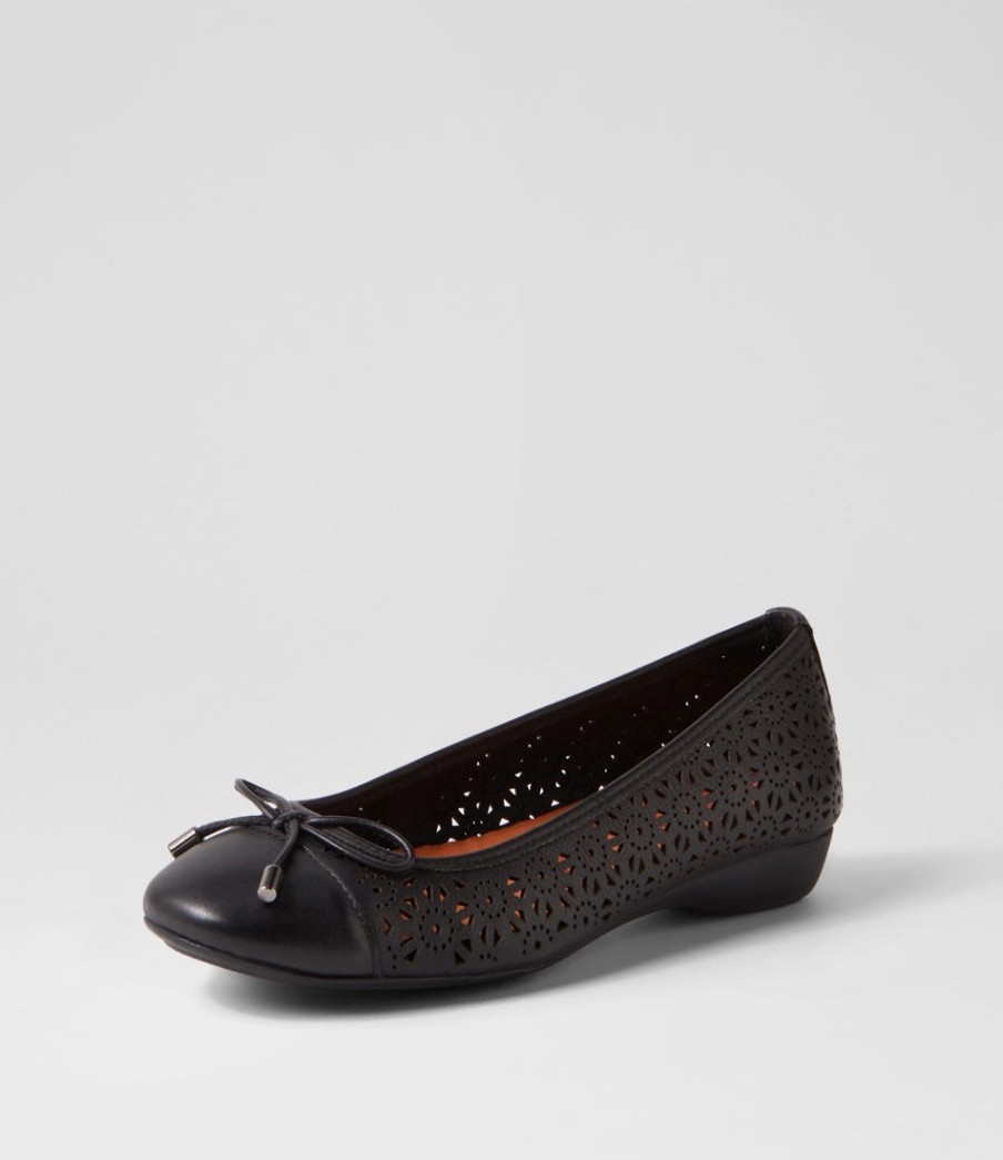 SUPERSOFT Eloiza Black Leather Ballet Flats | Comfort