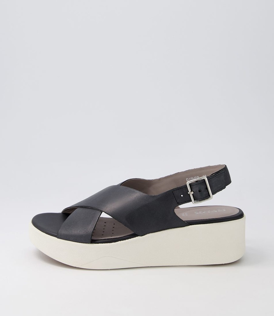 GEOX D Laudara B Black Leather Sandals | Comfort