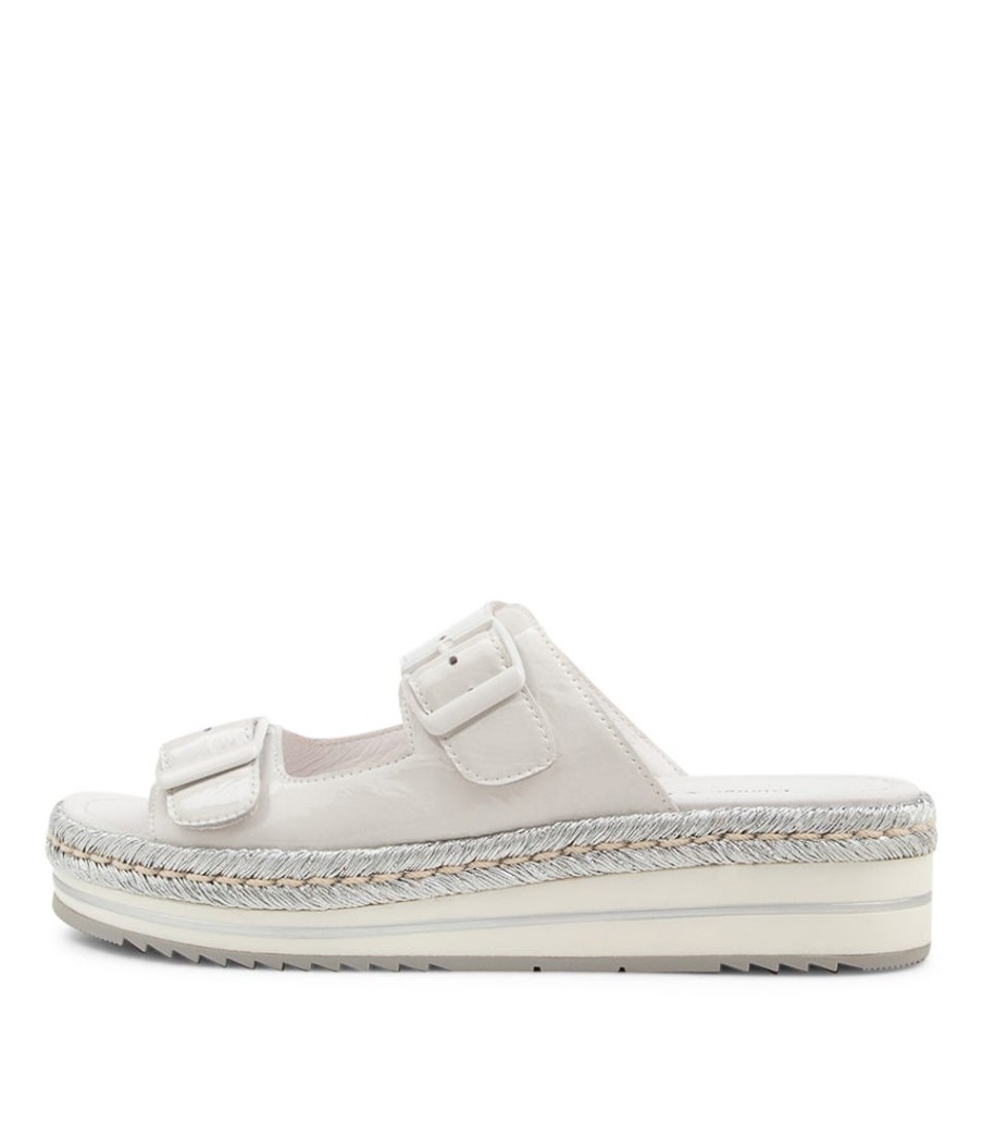 DJANGO & JULIETTE Axel White Silver Rope Patent Leather Sandals | Espadrilles