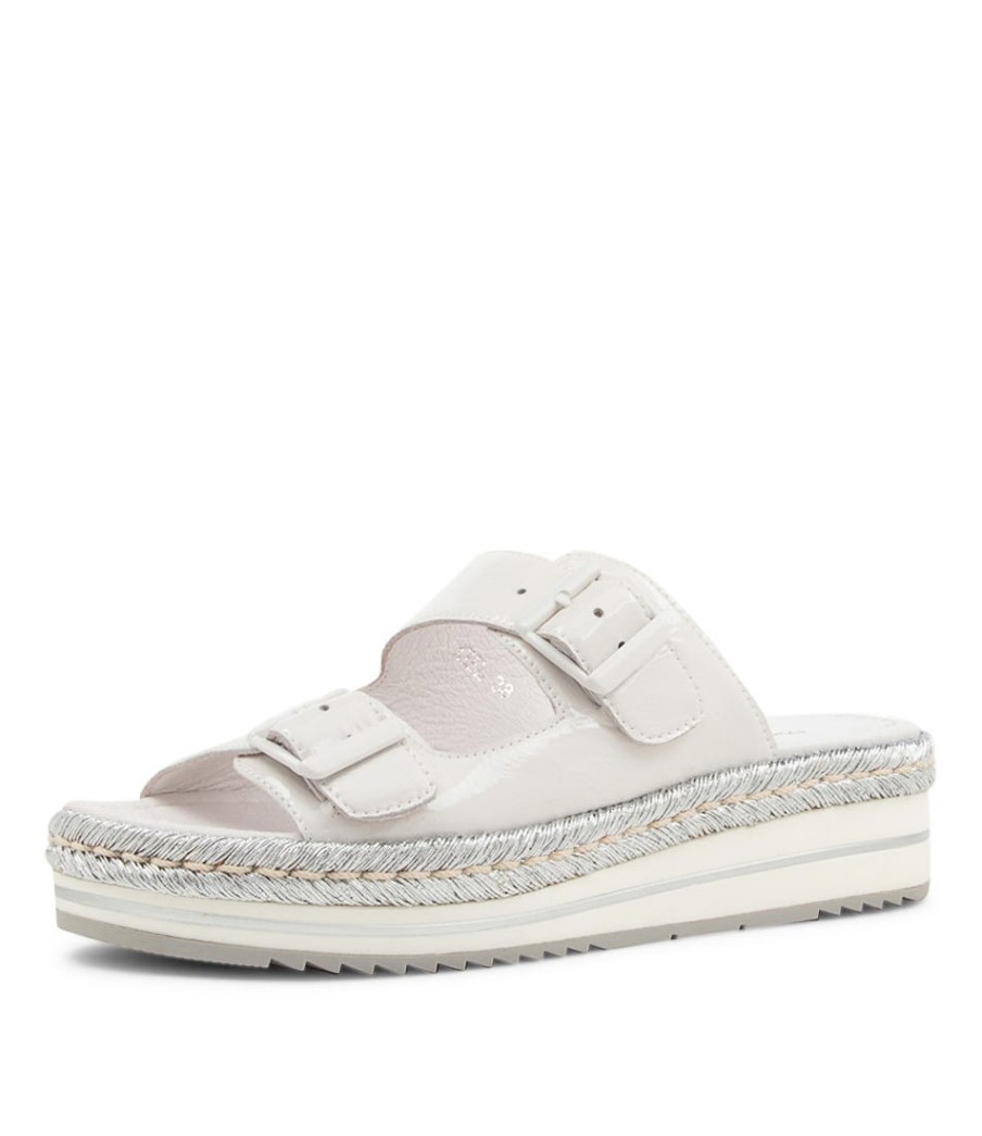 DJANGO & JULIETTE Axel White Silver Rope Patent Leather Sandals | Espadrilles