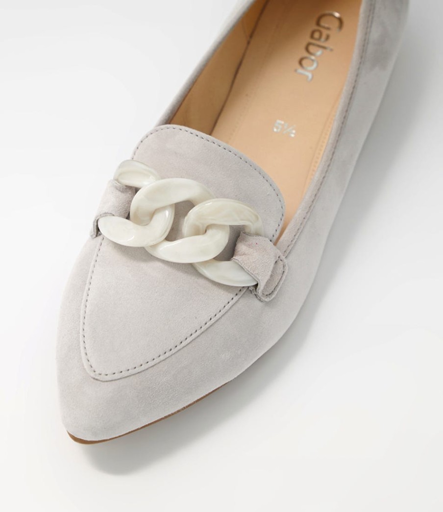 GABOR Diego Light Grey Leather Loafers | Comfort