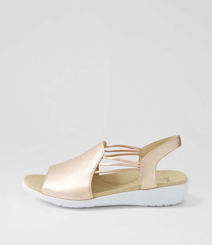 ZIERA Udhays W Pale Rose Gold Leather Elastic Sandals | Wedges