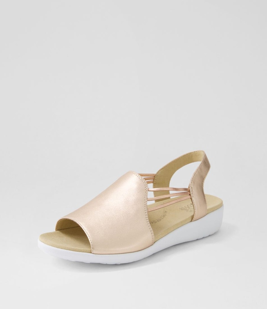 ZIERA Udhays W Pale Rose Gold Leather Elastic Sandals | Wedges