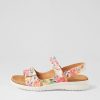 ZIERA Benji Xw Orange Floral White Leather Sandals | Wedges