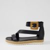 DJANGO & JULIETTE Sisel Black Natural Leather Buckle Espadrilles | Espadrilles