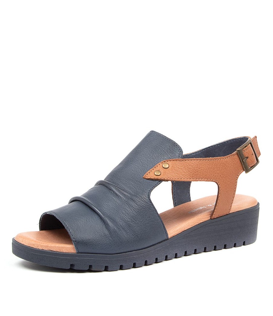 DJANGO & JULIETTE Madis Navy-Dk Tan Leather | Wedges