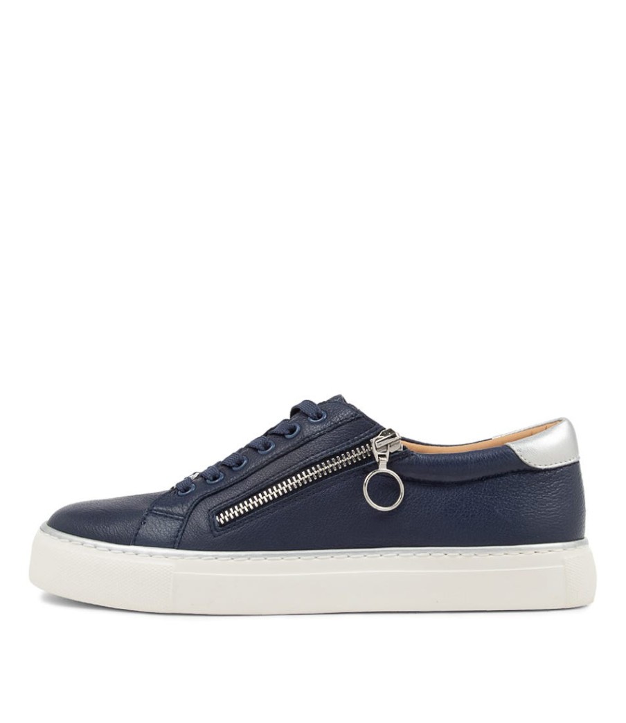 ZIERA Pamela Xf Navy Silver Leather Sneakers | Comfort